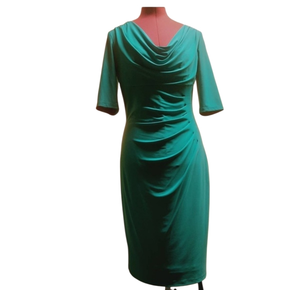 Lauren Ralph Lauren green ruched cowl neck sheath dress - 4.       J80